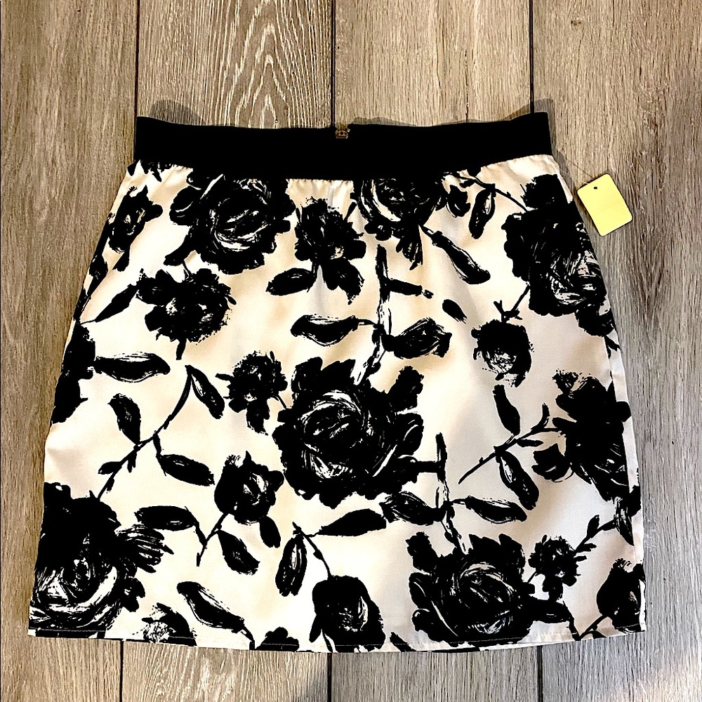 Black and Ivory Floral Satin Ann Taylor Skirt